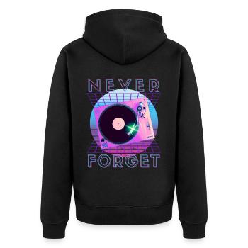 Never Forget Retro 80s 90s Nostalgia - Unisex Premium Organic Zip Hoodie - black - Back - Nico (187cm)