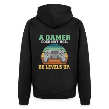 A gamer does not age he levels up fun gaming - Unisex Premium Organic Zip Hoodie - black - Back - Nico (187cm)