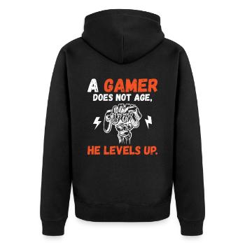A gamer does not age he levels up fun gaming - Unisex Premium Organic Zip Hoodie - black - Back - Nico (187cm)