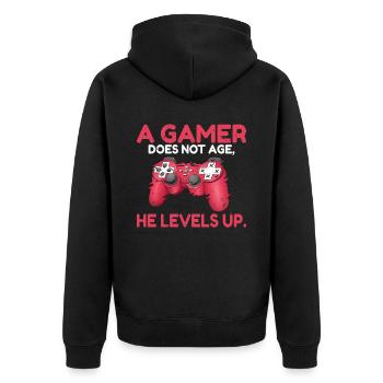 A gamer does not age he levels up fun gaming - Unisex Premium Organic Zip Hoodie - black - Back - Nico (187cm)