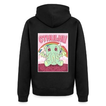 Kawaii Cthulhu Necronomicon Cthulhu Monster - Unisex Premium Bio Zip Hoodie - Schwarz - Hinten - Nico (187cm)