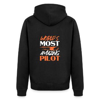 Pilot Flugzeug Fliegen Flieger Geschenk - Unisex Premium Bio Zip Hoodie - Schwarz - Hinten - Nico (187cm)