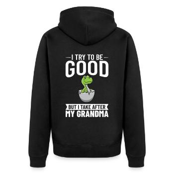 Dinosaurier Oma Saurus Omasaurus Großmutter - Unisex Premium Bio Zip Hoodie - Schwarz - Hinten - Nico (187cm)