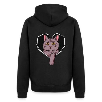 Zerrissenes Loch Riss Katze - Unisex Premium Bio Zip Hoodie - Schwarz - Hinten - Nico (187cm)