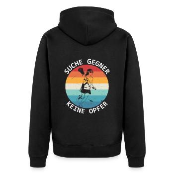 Suche Gegner Keine Opfer Lacrosse Lacrossespieler - Unisex Premium Bio Zip Hoodie - Schwarz - Hinten - Nico (187cm)