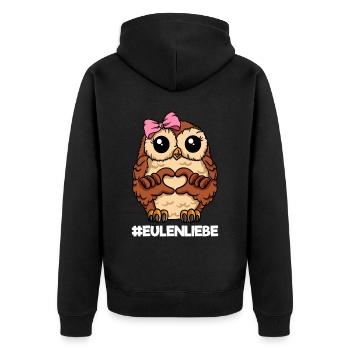 Eulenliebe Eule Liebe Eulenmama Herz - Unisex Premium Bio Zip Hoodie - Schwarz - Hinten - Nico (187cm)