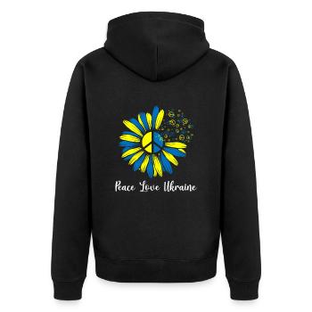 Peace Love Ukraine Blume - Unisex Premium Bio Zip Hoodie - Schwarz - Hinten - Nico (187cm)