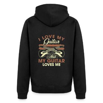 I Love My Guitar And My Guitar Loves Me - Unisex Premium Organic Zip Hoodie - black - Back - Nico (187cm)