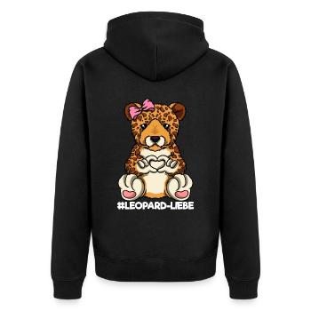 Leopardenliebe Leopardenmama Leopard Mama Herz - Unisex Premium Bio Zip Hoodie - Schwarz - Hinten - Nico (187cm)