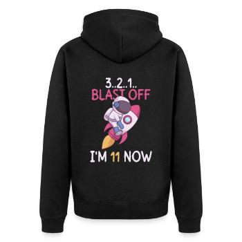 3..2..1.. Blast Off - J’ai 11 ans maintenant - 11e anniversaire - Veste à capuche bio Premium Unisexe - noir - Dos - Nico (187cm)