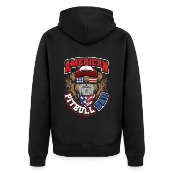American Pitbull Dad 4. Juli - Unisex Premium Bio Zip Hoodie - Schwarz - Hinten - Nico (187cm)