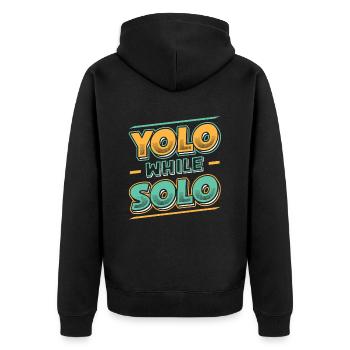 Solo proud single, Happy single - Unisex Premium Organic Zip Hoodie - black - Back - Nico (187cm)