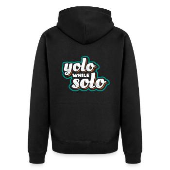 Solo proud single, Happy single - Unisex Premium Organic Zip Hoodie - black - Back - Nico (187cm)