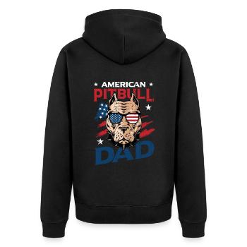 American Pitbull Dad 4. Juli - Unisex Premium Bio Zip Hoodie - Schwarz - Hinten - Nico (187cm)