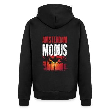 Amsterdam Modus - Unisex Premium Bio Zip Hoodie - Schwarz - Hinten - Nico (187cm)