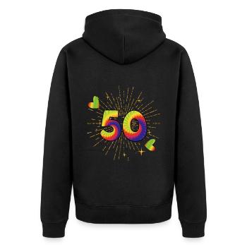 Tie-dye 50. Geburtstagsfeier 50 Jahre Alter - Unisex Premium Bio Zip Hoodie - Schwarz - Hinten - Nico (187cm)