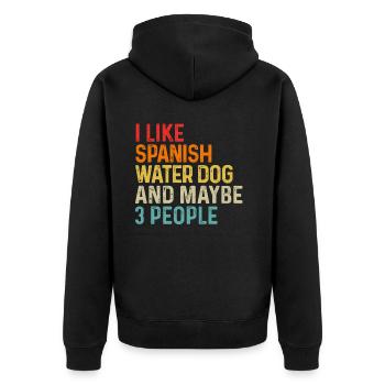 Ich mag spanischen Wasserhund und vielleicht 3 Personen Hund - Unisex Premium Bio Zip Hoodie - Schwarz - Hinten - Nico (187cm)