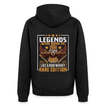 Legenden Wurden 1991 Geboren, Gealtert Wie Whisky - Unisex Premium Bio Zip Hoodie - Schwarz - Hinten - Nico (187cm)