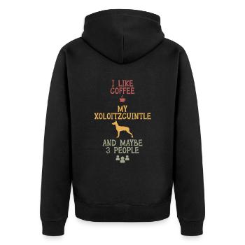 I like coffee my Xoloitzcuintle and maybe 3 people - Unisex Premium Bio Zip Hoodie - Schwarz - Hinten - Nico (187cm)