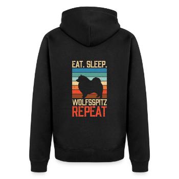 Eat sleep Wolfsspitz Repeat - Unisex Premium Organic Zip Hoodie - black - Back - Nico (187cm)