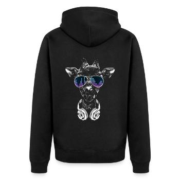 Giraffe mit Kopfhörer und cooler Sonnen Brille - Unisex Premium Bio Zip Hoodie - Schwarz - Hinten - Nico (187cm)