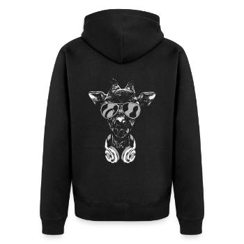 Giraffe mit Kopfhörer und cooler Sonnen Brille - Unisex Premium Bio Zip Hoodie - Schwarz - Hinten - Nico (187cm)