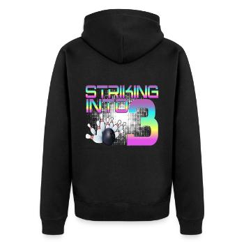 Hitting In 3 Bowling Bowlers 3rd Birthday Party - Unisex Premium Organic Zip Hoodie - black - Back - Nico (187cm)