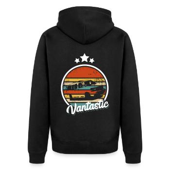Retro Camper Bus Caravan Vintage Camper Bus - Unisex Premium Bio Zip Hoodie - Schwarz - Hinten - Nico (187cm)