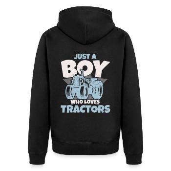 Nur ein Junge, der Traktoren liebt Landwirt Landwi - Unisex Premium Bio Zip Hoodie - Schwarz - Hinten - Nico (187cm)