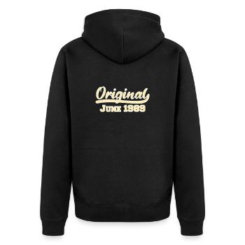 33. Geburtstag Juni Jahrgang 1989 Geschenkidee - Unisex Premium Bio Zip Hoodie - Schwarz - Hinten - Nico (187cm)