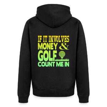 Geld und Golf - Unisex Premium Bio Zip Hoodie - Schwarz - Hinten - Nico (187cm)