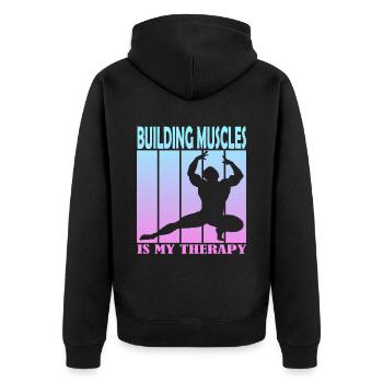 Building Muscles is My Therapy - Unisex Premium Organic Zip Hoodie - black - Back - Nico (187cm)