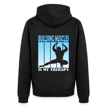 Building Muscles is My Therapy - Unisex Premium Organic Zip Hoodie - black - Back - Nico (187cm)