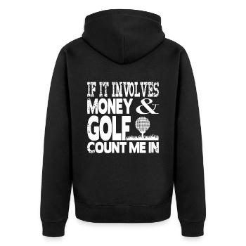 Geld und Golf - Unisex Premium Bio Zip Hoodie - Schwarz - Hinten - Nico (187cm)