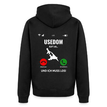 Usedom Insel Ostsee Urlaub Idee - Unisex Premium Bio Zip Hoodie - Schwarz - Hinten - Nico (187cm)