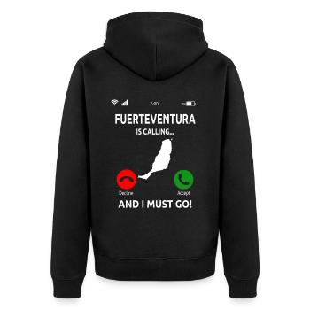 Fuerteventura Canary Islands Holidays - Unisex Premium Organic Zip Hoodie - black - Back - Nico (187cm)