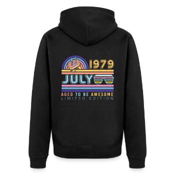 Brilliant gift for July 1979 - Unisex Premium Organic Zip Hoodie - black - Back - Nico (187cm)