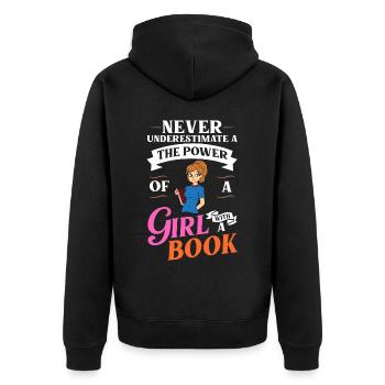 Book Girls Read Women Bookworm Librarian - Unisex Premium Organic Zip Hoodie - black - Back - Nico (187cm)