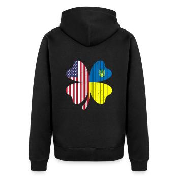 Ukraine Amerika Flagge Kleeblatt - Unisex Premium Bio Zip Hoodie - Schwarz - Hinten - Nico (187cm)