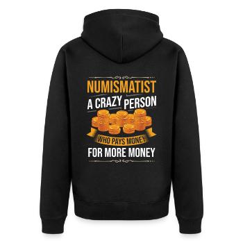 Numismatik Münzen sammeln Münzsammler Geld - Unisex Premium Bio Zip Hoodie - Schwarz - Hinten - Nico (187cm)