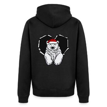 Riss Eisbär mit Weihnachtsmütze Loch - Unisex Premium Bio Zip Hoodie - Schwarz - Hinten - Nico (187cm)