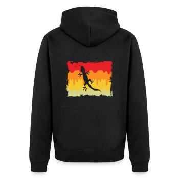 Eidechse Retro - Unisex Premium Bio Zip Hoodie - Schwarz - Hinten - Nico (187cm)