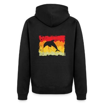 Delfin Retro - Unisex Premium Bio Zip Hoodie - Schwarz - Hinten - Nico (187cm)