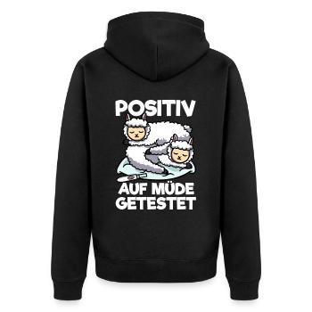 Lama Positiv Auf Müde Getestet Lama Schlafshirt - Unisex Premium Bio Zip Hoodie - Schwarz - Hinten - Nico (187cm)