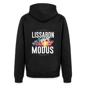 Lissabon Modus - Unisex Premium Bio Zip Hoodie - Schwarz - Hinten - Nico (187cm)