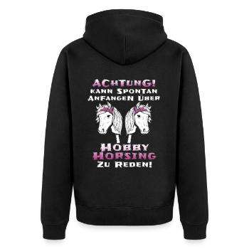 Hobby Horse Geschenkidee - Unisex Premium Bio Zip Hoodie - Schwarz - Hinten - Nico (187cm)
