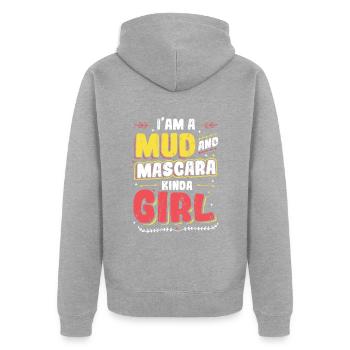 Ich bin ein Mädchen aus Schlamm und Mascara - Unisex Premium Bio Zip Hoodie - Grau meliert - Hinten - Nico (187cm)