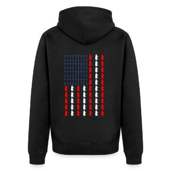 BBQ amerikanische Flagge Schweinefleisch und Gabeln lustiges Barbecue - Unisex Premium Bio Zip Hoodie - Schwarz - Hinten - Nico (187cm)