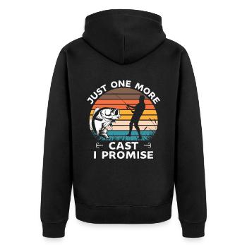 Nur noch ein Cast ich verspreche lustiges Bassfischen - Unisex Premium Bio Zip Hoodie - Schwarz - Hinten - Nico (187cm)