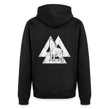 Wolf Odins Wotansknoten Wikinger Wölfe - Unisex Premium Bio Zip Hoodie - Schwarz - Hinten - Nico (187cm)